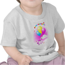 かわいいピンク象の誕生日おめでとうの乳児のTシャツ