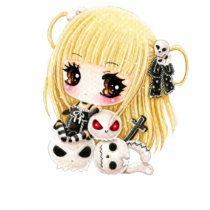 かわいいchibiの女の子およびかわいいのスカル