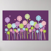 かわいらしい庭の花及び蝶紫色ポスター
