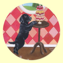 カップケーキの絵を描くことの黒い実験室の子犬 シール