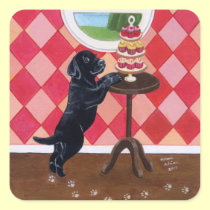 カップケーキの絵を描くことの黒い実験室の子犬 シール