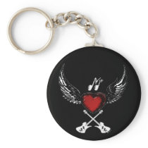 ギターによって飛ぶハートKeychain