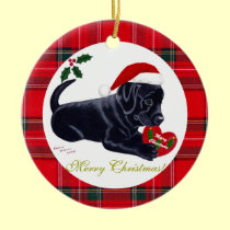クリスマスの黒いラブラドルの子犬のサンタの帽子 オーナメント
