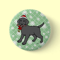 クリスマスの黒いラブラドルの子犬の漫画 缶バッジ