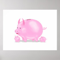 コブタが付いている貯金箱 ポスター