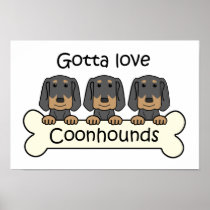 タンの3匹の黒およびCoonhounds ポスター