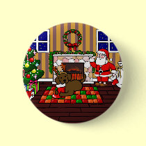 チョコレートラブラドルおよびサンタのクリスマスの漫画 缶バッジ