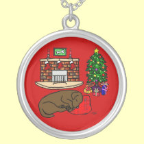 チョコレートラブラドルの睡眠のクリスマスの漫画 ネックレス