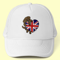 チョコレートラブラドル及びイギリスの旗のハート2の漫画 キャップ