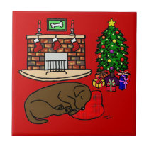 チョコレートラブラドル・レトリーバー犬のクリスマス タイル