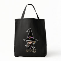 ハロウィン袋-ほうきを持つかわいい漫画の魔法使い バッグ