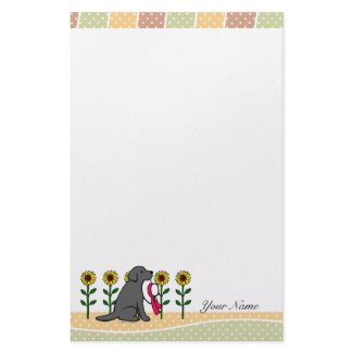 ヒマワリが付いている個人化された黒いラブラドル stationery