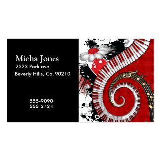 ピアノ鍵音楽ノートのグランジな花柄の渦巻 ビジネスカード