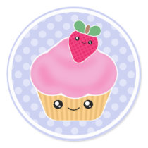ピンクのいちごのKawaiiのカップケーキのステッカー シール