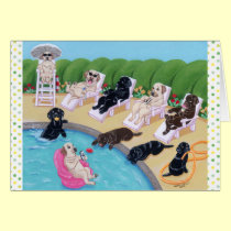 プールの側面のパーティのLabradorsの絵画 カード