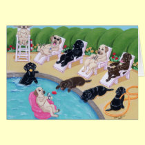プールの側面のパーティのLabradorsの絵画 カード