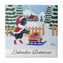 ラブラドルのクリスマスのサンタの黒い絵画 タイル