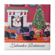 ラブラドル・レトリーバー犬のクリスマスイブの絵画 タイル