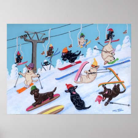ラブラドル・レトリーバー犬の芸術のプリントのスキー