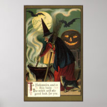 ヴィンテージのハロウィンの魔法使いの感動的な魔法の大がま
