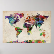世界地図の都市水彩画
