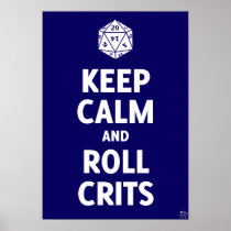 保って下さいロールCrits穏やかなおよびポスター(d20、青い)