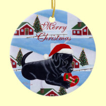 個人化された黒い実験室の子犬のクリスマス オーナメント