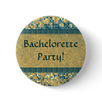 優雅で青いモザイクbachelorette党ボタン ピンバック