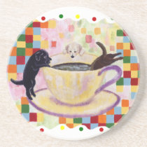 多彩な点とのコーヒーLabradorsの絵画 コースター