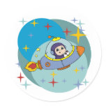 宇宙船の男の子 丸形シール・ステッカー