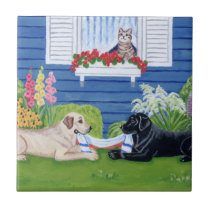 庭の絵画のLabradors タイル