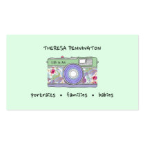 手描きのカメラの花のラベンダーのミントの緑の写真 スタンダード名刺