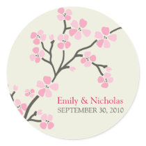 桜の結婚式の招待のシール2 (ピンク)