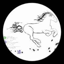 正しく疾走している馬(bw) [ステッカー] シール