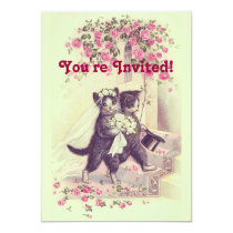 猫の招待状を結婚するヴィンテージ 12.7 X 17.8 インビテーションカード