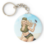 米国旗を持つ軍隊か軍のPinupの女の子 キーホルダー
