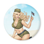 米国旗を持つ軍隊か軍のPinupの女の子 マグネット