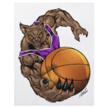 紫色山猫のボブキャットのバスケットボール白いストライブ柄 チラシ広告