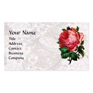 美しいピンクのバラ、モノグラムの白 ビジネスカードテンプレート
