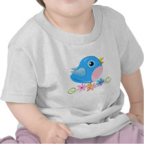 青色児の鳥が付いているかわいいTシャツ