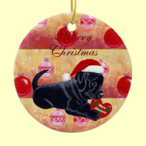 非常にかわいく黒いラブラドルの子犬のクリスマス オーナメント