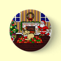 黄色いラブラドルおよびサンタのクリスマスの漫画 缶バッジ