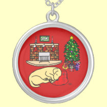 黄色いラブラドルの睡眠のクリスマスの漫画 ネックレス