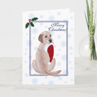 黄色いラブラドル・レトリーバー犬のクリスマスの雪片 card