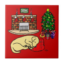 黄色いラブラドル・レトリーバー犬のクリスマス タイル