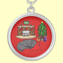 黒いラブラドルの睡眠のクリスマスの漫画 ネックレス