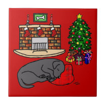 黒いラブラドル・レトリーバー犬のクリスマスの漫画 タイル