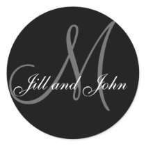 黒い結婚式の注文のモノグラム及び名前及び灰色のシール