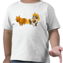 2人のかわいい漫画の子馬の子供のTシャツ