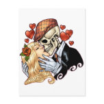 Alリオによるハートそしてバラを持つスカルのキス ポストカード